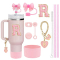 Ljojo 10-Piece Cup Accessories Set with Straws, Brush, Flower Charm, & Spill-Proof Stopper