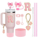 Ljojo 10-Piece Cup Accessories Set with Straws, Brush, Flower Charm, & Spill-Proof Stopper