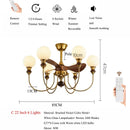Ljojo Mid-Century Ceiling Fan with Wooden Glass Chandelier & Remote Control