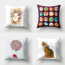Fox and Bird Polyester Pillowcase by Ljojo: Cartoon Landscape Cushion Cover for Sofa