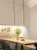 Slim Travertine Pendant Lamp for Kitchen by Ljojo | Stone Ceiling Light Fixture for Bedside Dining