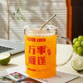 Ljojo 1000ML Glass Measuring Cup with Lid and Straw Handle for Home Drinkware