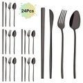 Ljojo 24Pcs Black Gold Cutlery Set Stainless Steel Tableware Luxury Dinnerware