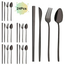 Ljojo 24Pcs Black Gold Cutlery Set Stainless Steel Tableware Luxury Dinnerware