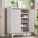 Ljojo™ White Fluted 5-Tier Shoe Cabinet, Adjustable Shelves, 43.7”H Tall Shoe Storage