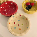 Ljojo 5.5" Ceramic Polka Dot Fruit Bowl - Korean Style Dessert Dish & Tableware