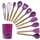 Ljojo 12PCS Silicone Kitchen Utensils Set with Wooden Handle - Non-Stick Cookware & Egg Beaters