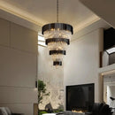 Ljojo Luxury Black Crystal Chandelier for High Ceiling Living Room Staircase Decor