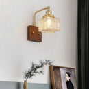 Ljojo LED Walnut Wood Wall Light Amber Glass Stair Sconce with Pull Chain Switch