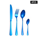 Ljojo 24-Piece Stainless Steel Cutlery Set, Blue Round Handle, Suitable for Home and Hospitality
