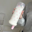 Ljojo 500/850ML Pink Bow Straw Water Bottle Cute Coffee Bubble Milk Tea Cup