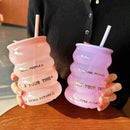 Ljojo 520ml Glass Tumbler with Silicone Lid and Straw for Beverages