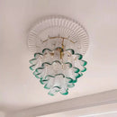Ljojo French Medieval Luxury Green Glass Petal Chandelier Metal Round Pendant Light