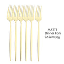 Ljojo Matte Stainless Steel Dinner Fork Set - 6Pcs Gold Silverware Flatware
