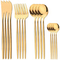 Ljojo 16-Piece Stainless Steel Black Gold Cutlery Set Silverware Dinnerware Flatware