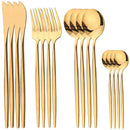 Ljojo 16-Piece Stainless Steel Cutlery Set in Black Gold Mirror Finish