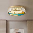 Ljojo Chinese Style Enamel Ceiling Lamp Modern Villa Glossy Crystal LED Decoration