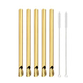 Ljojo 304 Stainless Steel Reusable 5Pcs Bubble Tea Straw Set with Brush and Spoon