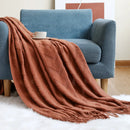 Ljojo Luxury Caramel Knitted Throw Blanket with Wave Tassels