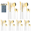Ljojo 36pc White Gold Stainless Steel Dinnerware Set Flatware Cutlery Kit