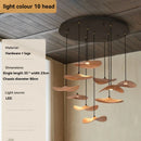 Ljojo Walnut Color Leaf Multi-head Chandelier Retro Style for Living Room & Restaurant