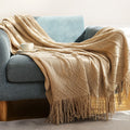 Cozy Knit Throw Blanket with Tassel, Black Lightweight Decorative Blanket for Couch and Bed by Ljojo