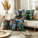 Colorful Cats & Flowers Pillow Covers by Ljojo - Sofa, Bedroom, Car Pillow Cover