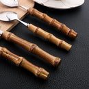 Ljojo 24Pcs Bamboo Handle Stainless Steel Cutlery Set Creative Dinnerware