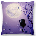 Cute Cat Moon Night Wonderland Witch Halloween Dance Pillow Cover by Ljojo