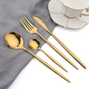 Ljojo 16-Piece Stainless Steel Black Gold Cutlery Set Silverware Dinnerware Flatware