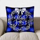 Blue Plaid Reindeer Merry Christmas Pillow Cover for Sofa Bedroom Car - Ljojo