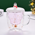 Ljojo 300ml Christmas Double Wall Glass Cup with Silicone Lid