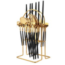 Ljojo 24-Piece Stainless Steel Cutlery Set for 6 - Black Gold Silverware