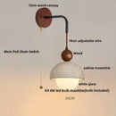Ljojo LED Wall Lights Nordic Modern Pull Chain Yellow Travertine Stone Bedside Lamp