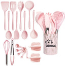 Ljojo 18Pcs Silicone Kitchen Utensils Set - Pink Non-Stick Cooking Tools