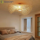 Bamboo Wooden Straw Hat LED Pendant Light Chandelier for Living Room Home Decoration