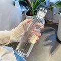 Ljojo 500ml Glass Water Bottle with PU Cup Holder and Time Marker