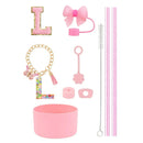 Ljojo 10-Piece Tumbler Accessories Set: Straw, Cover, Cap, Boot, Spill Proof Stopper, Letter Keychain, Charm, Sticker