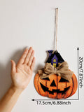 Halloween Pumpkin Ghost Hanging Ornament with Haunted House, Burlap Bow Design