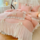 Ljojo 2025 White Bedding Set with Ruffles - Duvet Cover, Pillowcases, Sheet