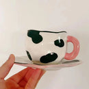 Ljojo 10oz Korean Style Ceramic Coffee Mug with Saucer Hand Painted Tea Cup Set