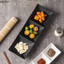 Ljojo Matte Ceramic Seasoning Dish 3 Grids Sushi Plate Molecular Cuisine Tableware