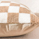 Ljojo Luxe Checkerboard Cushion Cover in Khaki Coffee Wool Faux Fur - Home Decor