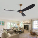 Ljojo 52/60/70in Retro Wooden Ceiling Fan, Remote Control, Black, Smart Inverter, No LED