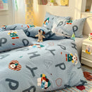 Ljojo Minimalist Cartoon Design Duvet Cover Set in 100% Cotton, 4-Piece Bedding Collection