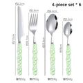 Ljojo 24-Piece Pearl Handle Luxury Cutlery Set - Stainless Steel Knife Fork Spoon Shell Spoon Kit