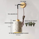 Ljojo LED Pull Chain Wall Sconce Cement Shade Wood Stair Light