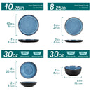 Ljojo 24-Piece Blue Dinnerware Set - Reactive Glaze, Dishwasher Safe