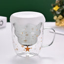 Ljojo 300ml Christmas Double Wall Glass Cup with Silicone Lid