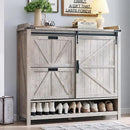 Ljojo™ Farmhouse Shoe Storage: 2 Flip Drawers, Sliding Door, 4-Tier Shelves
